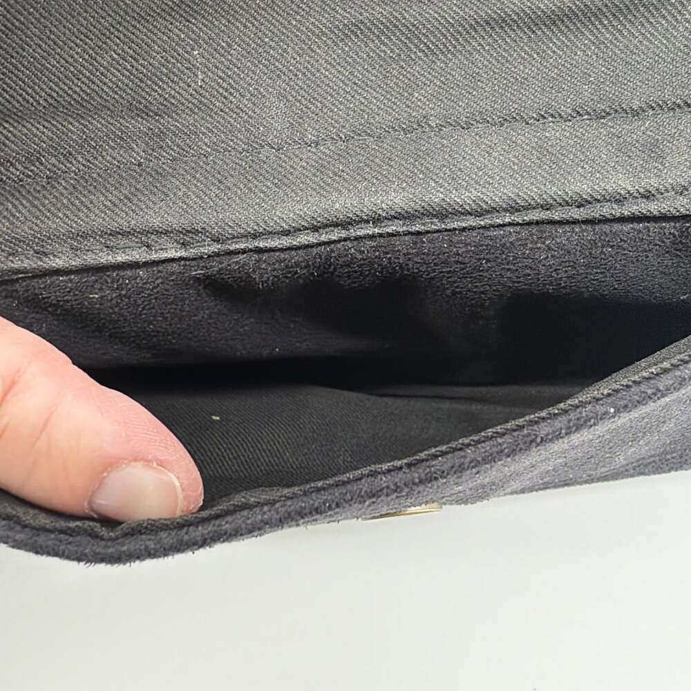 VTG Sag Harbor Faux Suede Black Satchel Shoulder Bag Y2K Style Studded Detail - Picture 6 of 11